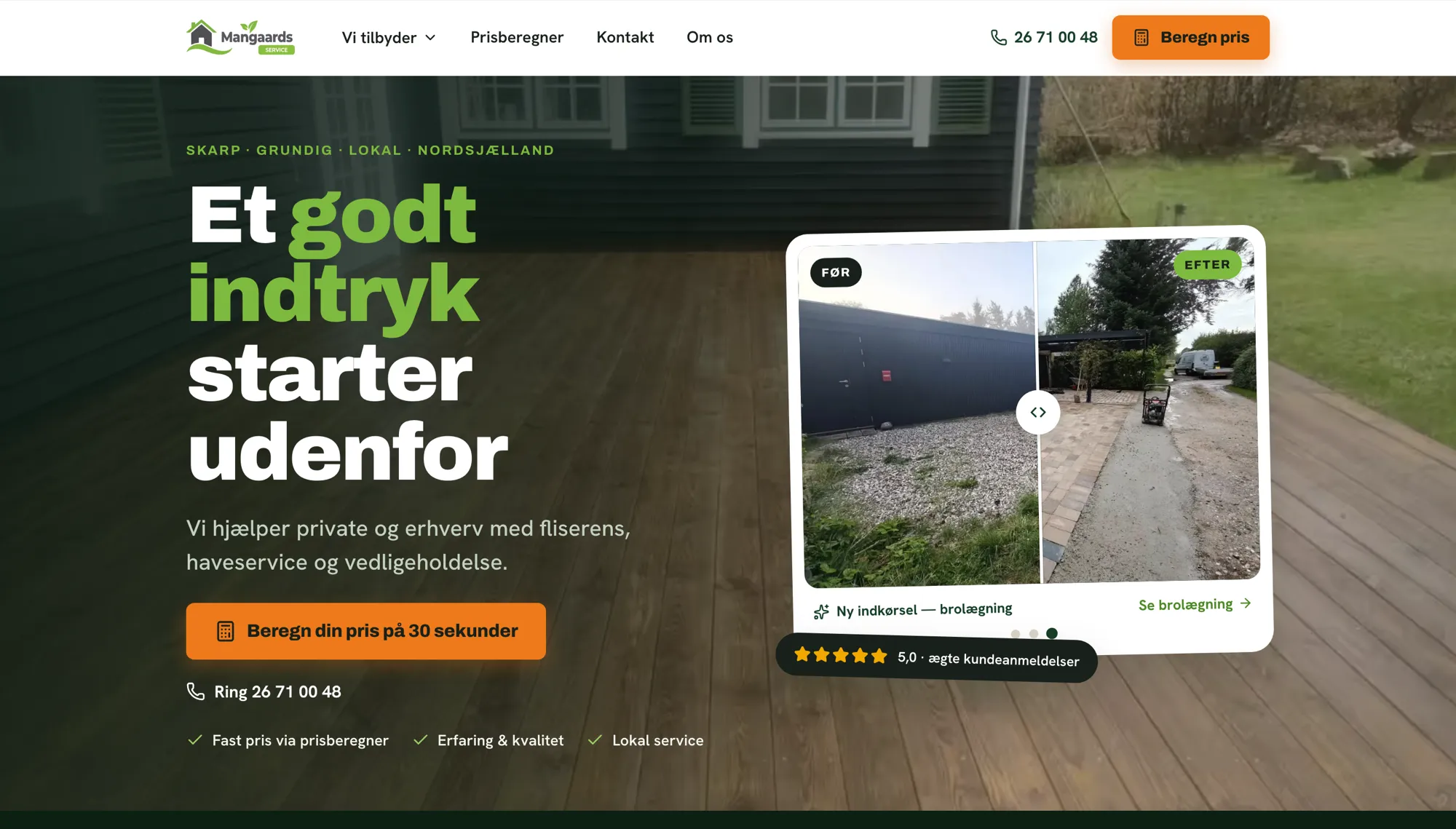 Den nye hjemmeside — gennemført design med tydeligt blikfang, før/efter-slider og anmeldelser.