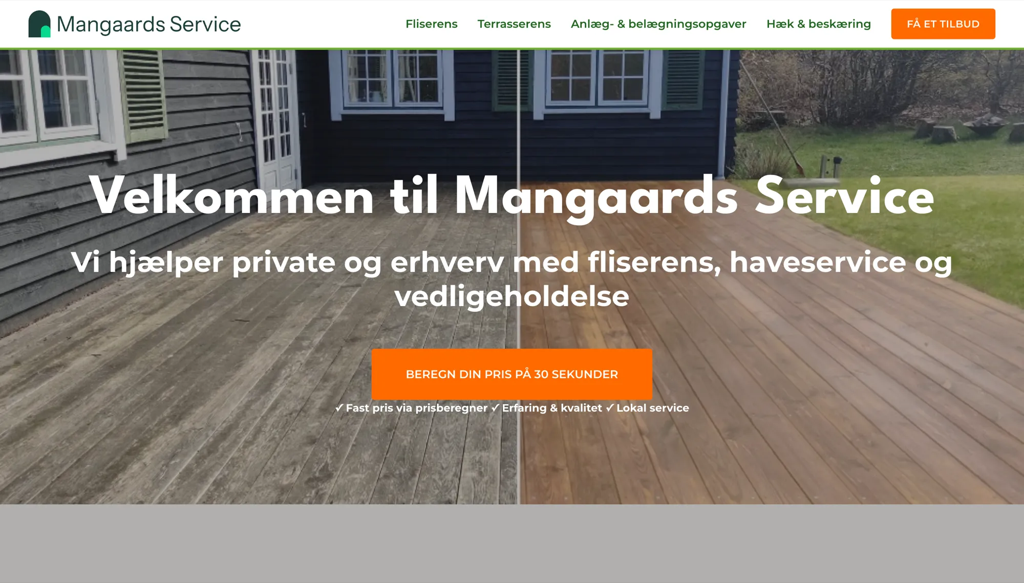Den gamle hjemmeside — en flad skabelon med et enkelt billede og en knap.
